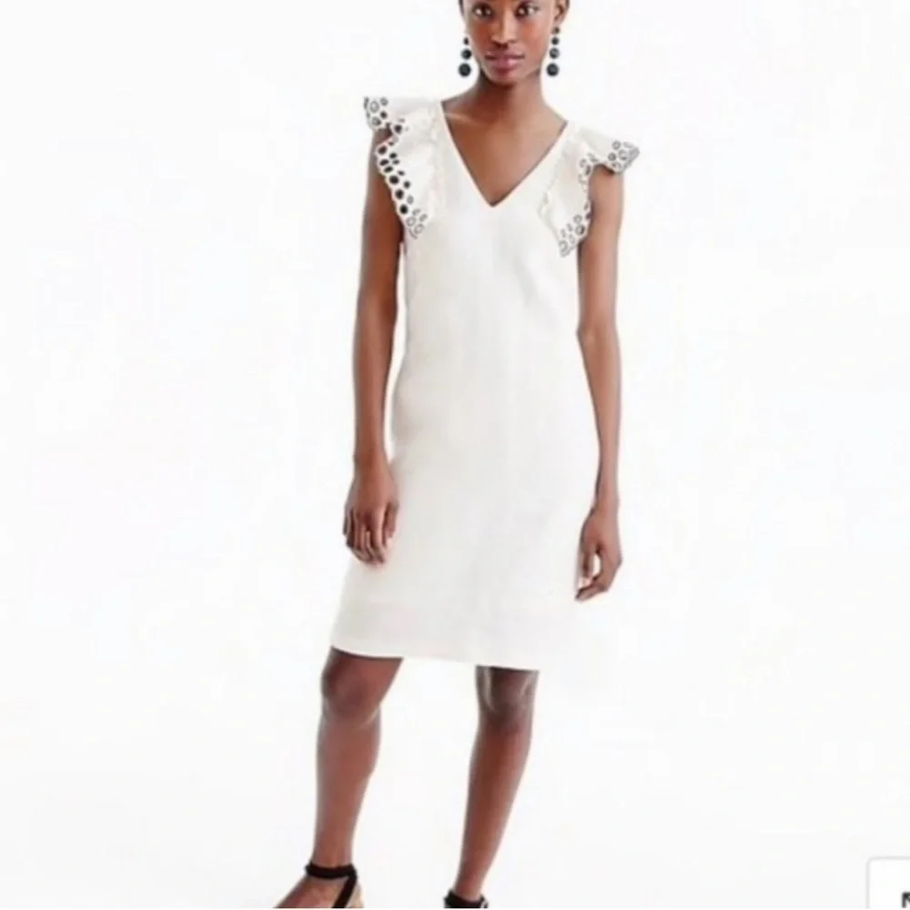 J. Crew Collection White Eyelet Flutter Sleeve Linen
Sheath Dress Size 2 - Picture 3 of 15